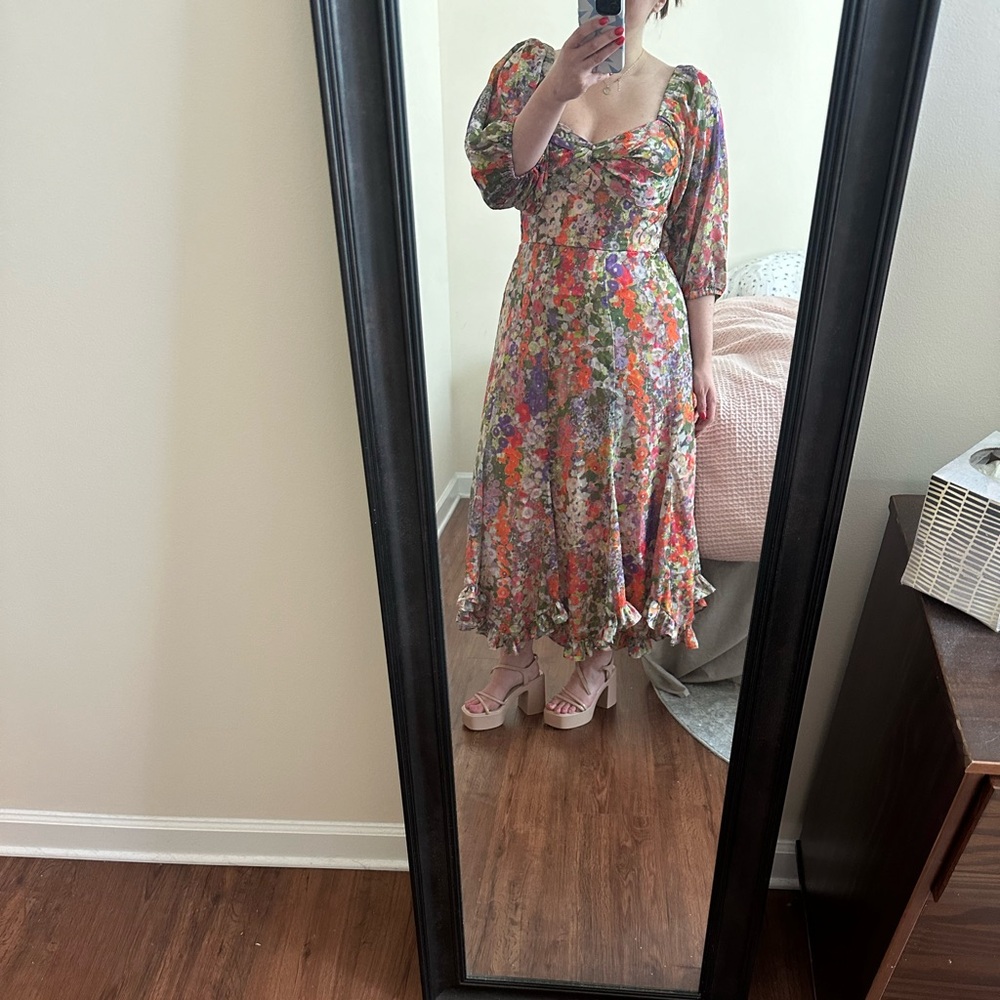 Hutch Printed Twist-Front Puff Sleeve Ruffle Hem Dress